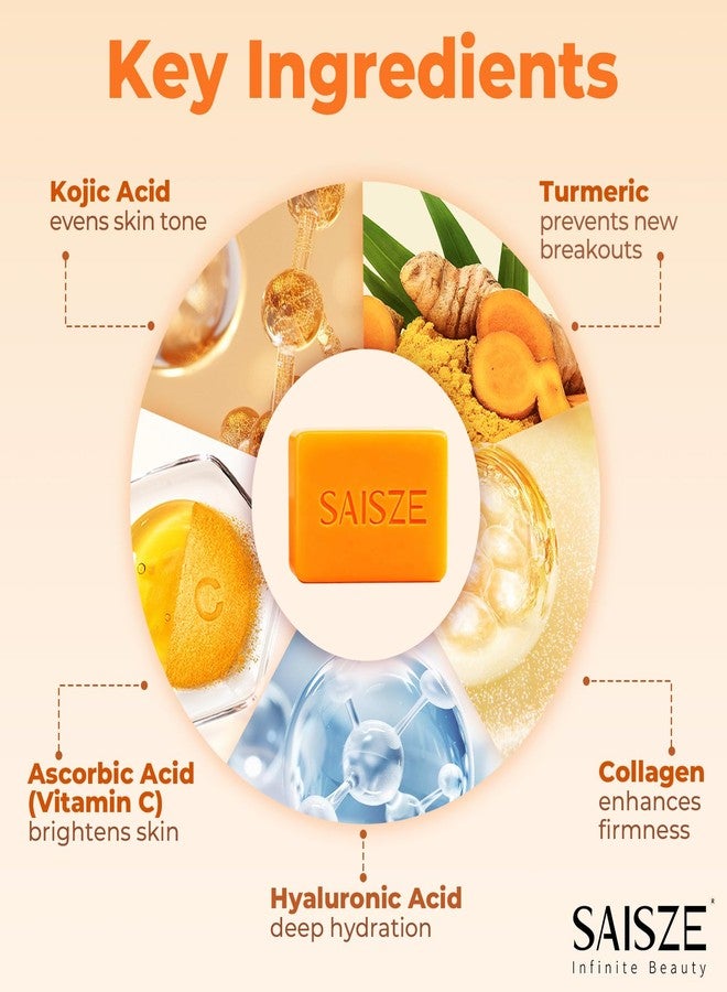 SAISZE Turmeric Soap, Kojic Acid Soap Bar, 4oz x 2 BARS, Dark Spots Remover for Face and Body, Brightening, Hyperpigmentation - Image 3